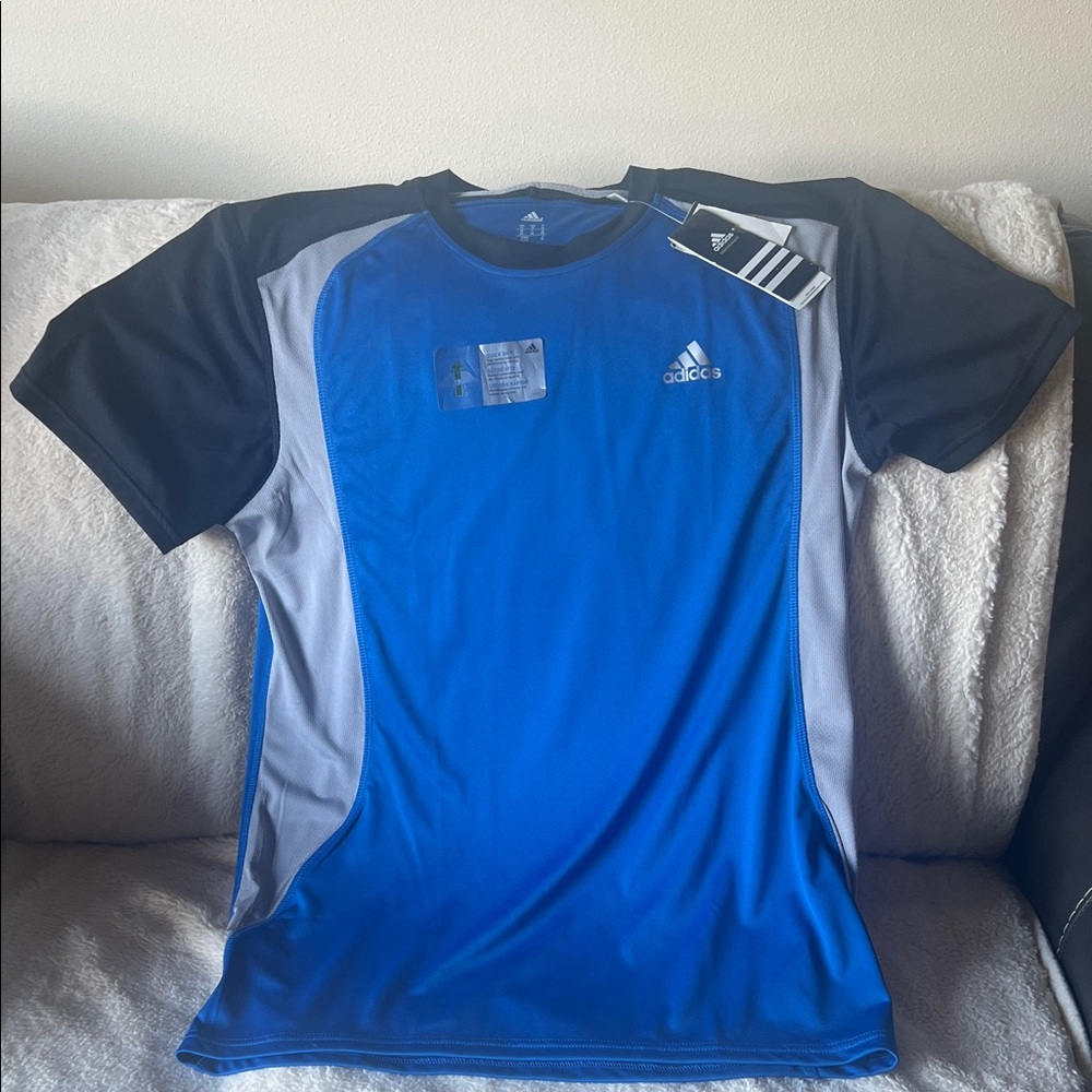 Adidas Men's Blue and Gray Athletic Tee